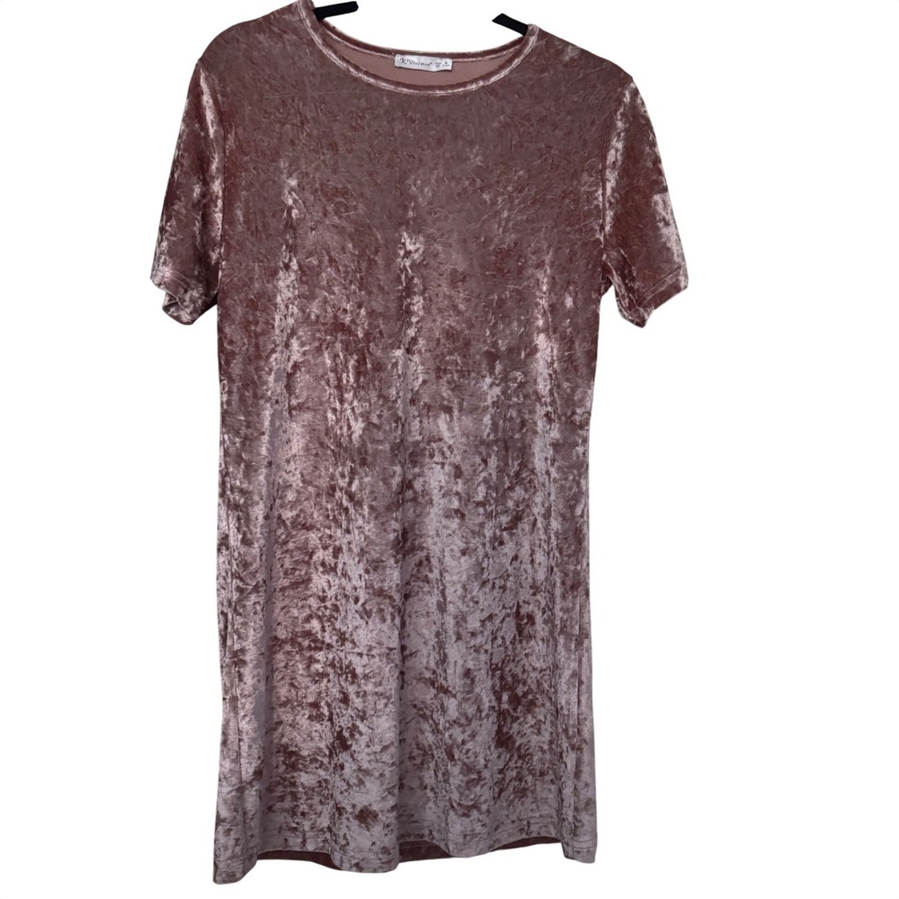 R. Vivimos Crushed Velvet Velour Rose Gold T Shirt Dress Stretchy Size 8 /10